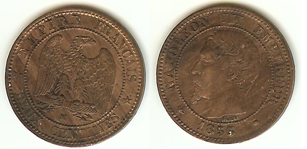 2 Centimes Napoléon III 1853MA Marseille SUP à -SPL